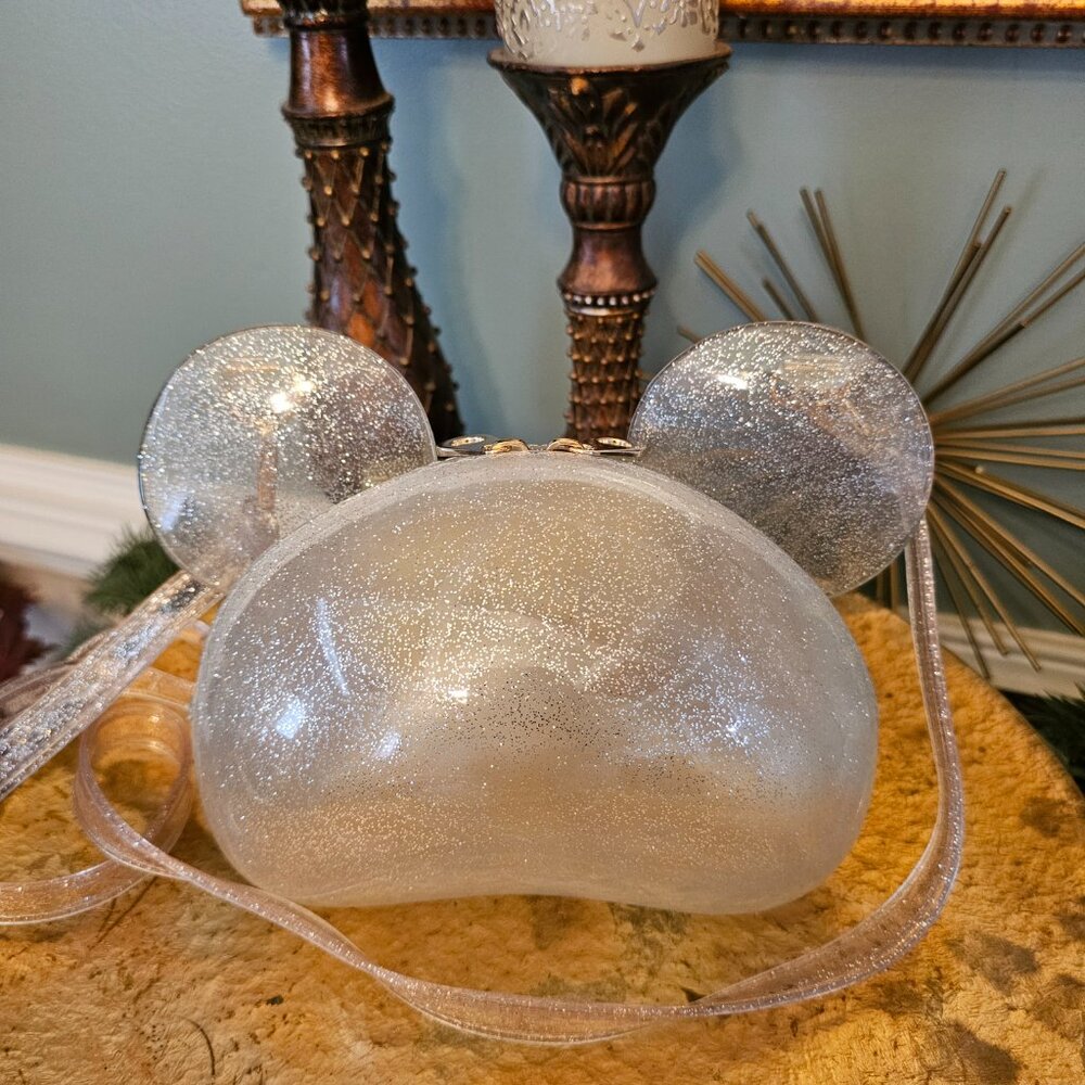 Disney Inspired Mouse Ear Jelly Purse - Silver Sparkle